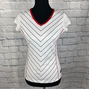 Fila 100 1911-2011 dri fit athletic top white w/black stripes and red trim sz S